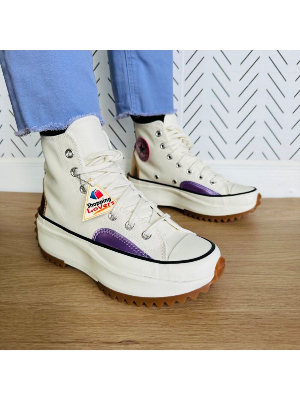 ⭐Converse Run Star Hike Hi Platform 9.5 Women Shoes Beige Purple Sneaker A09796C - Picture 3 of 13